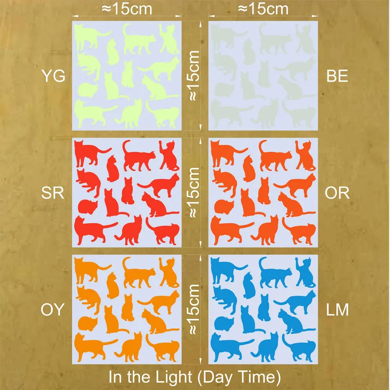 13pcs Cats Luminous Sticker Glow in the Dark Cartoon Animal Wall Switch Sticker Decal for Kids Room Furniture Laptop Phone Decor