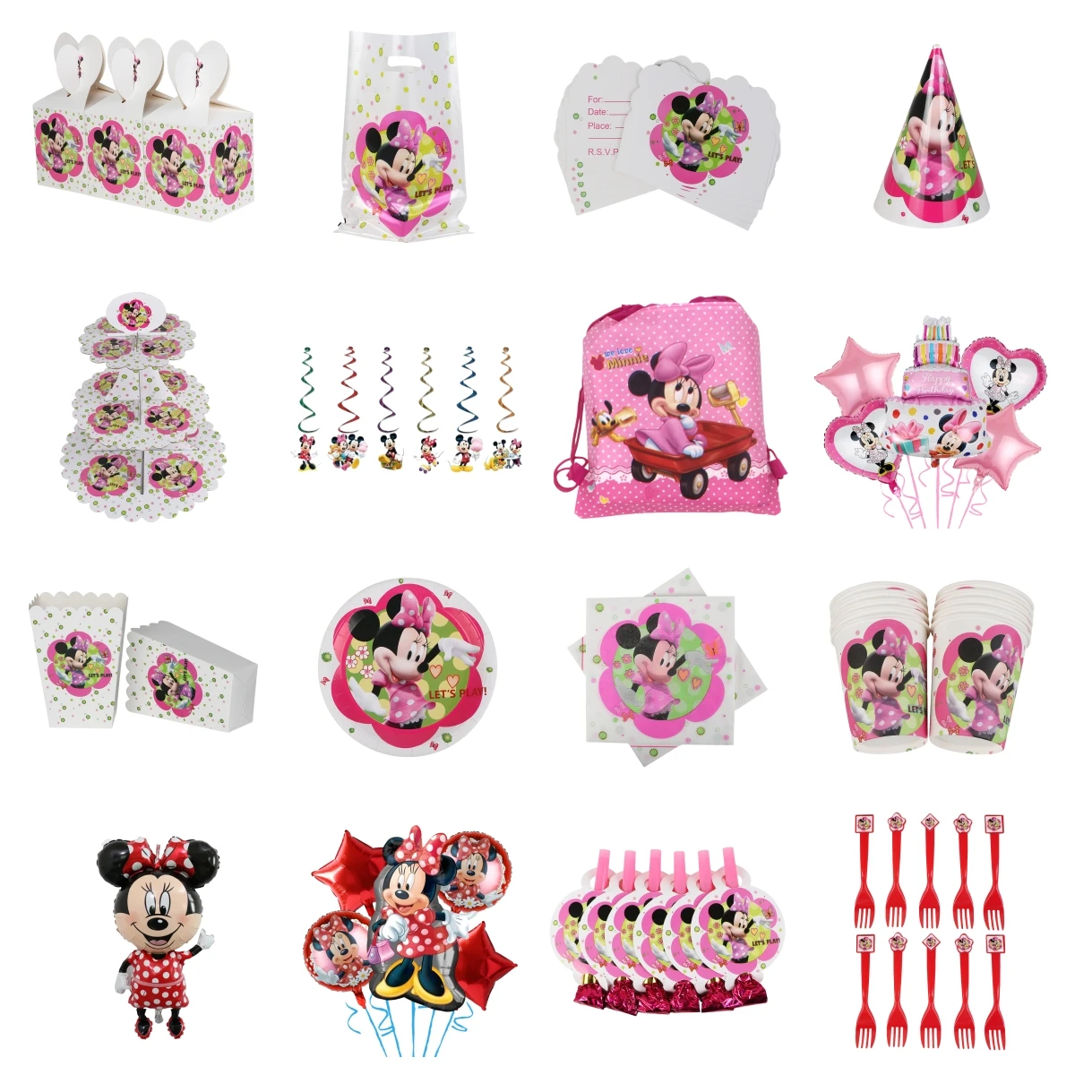 

Disney Minnie Mouse Birthday Party Balloon Decoration Children Tableware Napkins Cups Plates Background Flag Banner Baby Shower