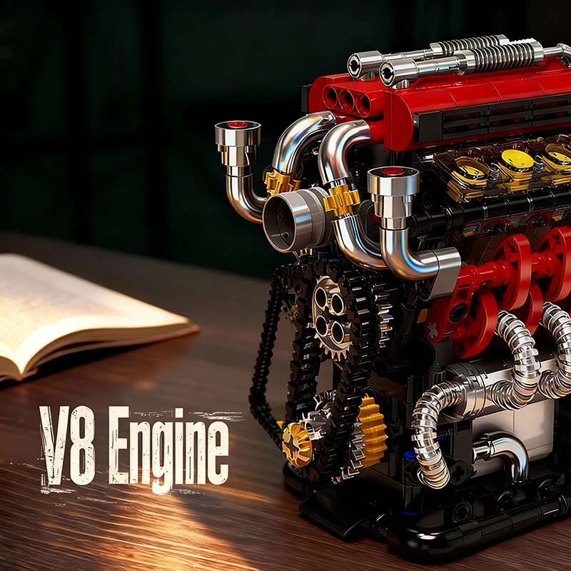 

538 деталей: Моторизованные детали для сборки электрического двигателя V8, технические блоки, креативные игрушки, подарки для мальчиков и взрослых