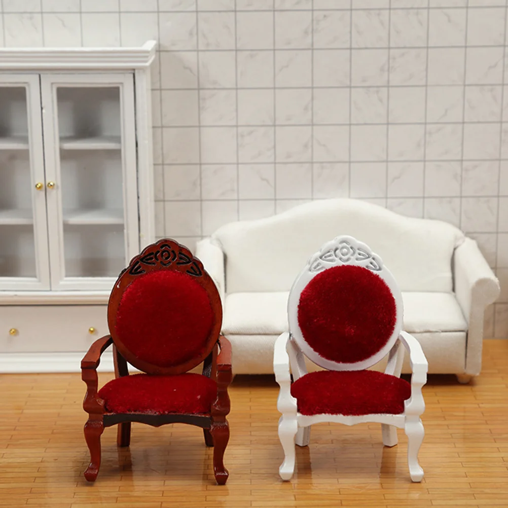 

2 Pcs Model Decorations Small Chair Chairs Furniture Home Accessories Wood Miniature Wooden for House