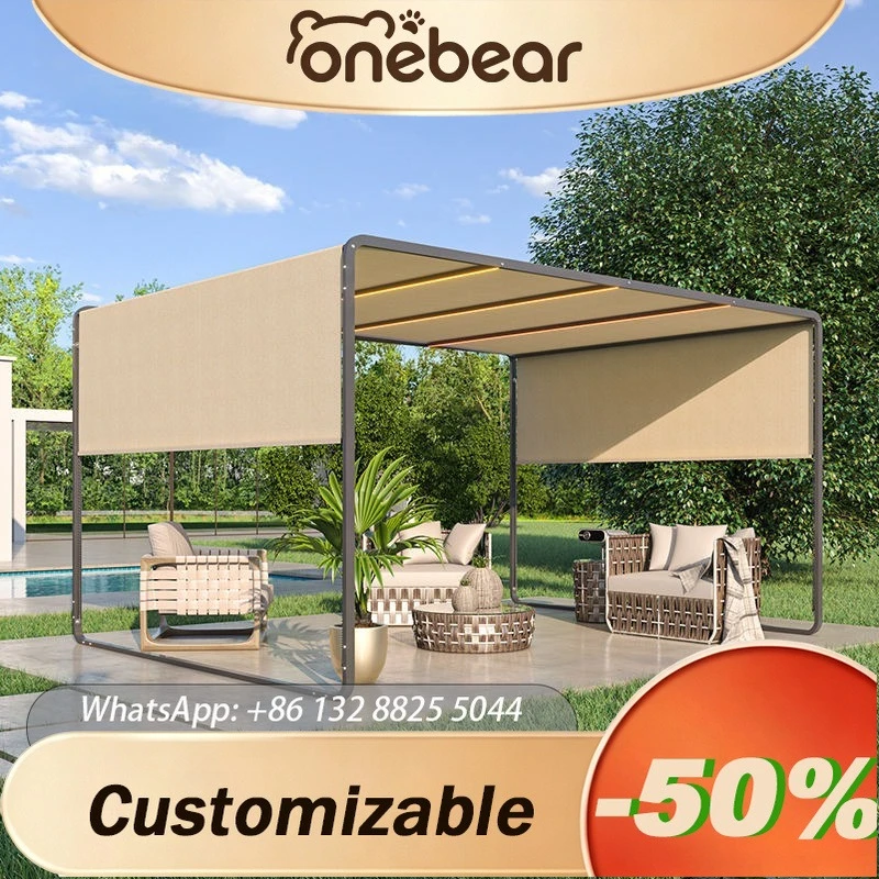 Any Size Custom Manual Aluminum Pergola Umbrella Sunproof UV Resistant Rainproof Rustproof Stable Durable For Garden Patio
