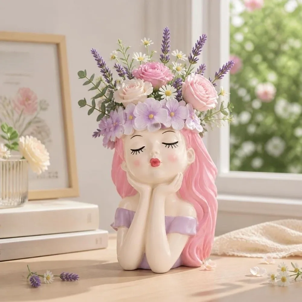 Home Decor Resin Girl Shape Planter Desktop Storage Pen Holder Flower Pot Vase Decoration Fairy Flowerpot Office