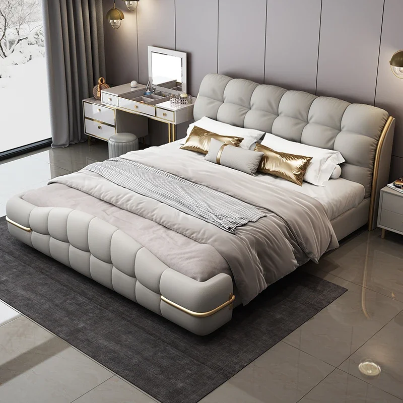 High-end simple modern leather bed, soft bag backrest bed