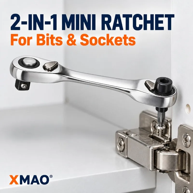 XMAO 2 in 1 Mini Ratchet Wrench, 1/4 Inch Socket Drive and Hex Bit Holder, 72 Tooth Reversible CR-V Tool for Tight Space Repairs