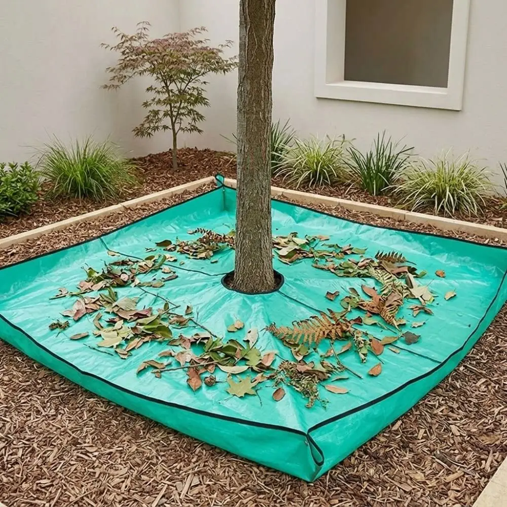 Waterproof Tree Trimming Drop Cloth Corner Grommets PE Garden Leaf Collection Mat Center Hole Tear Resistant Yard Tree Work Mat