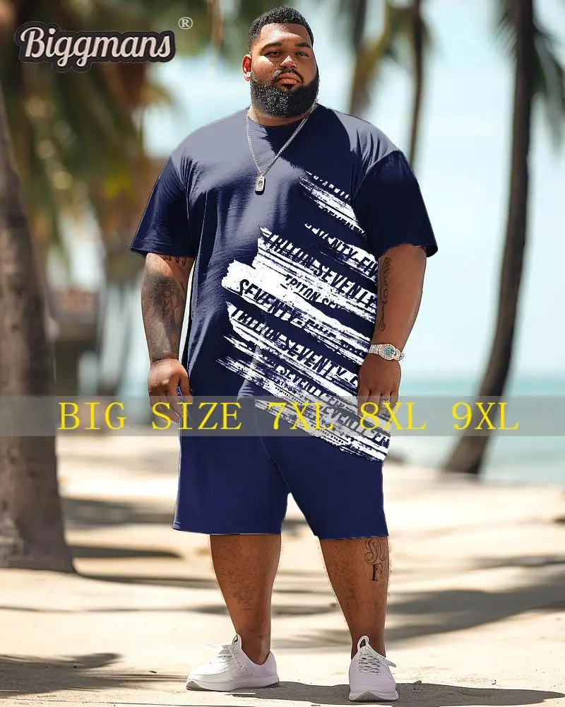 

Biggmans T-shirt Plus Size Set L-9Xl for Summer Oversize Hawaii Suit Men's Casual Letter Brush Pattern Print Large 7XL 8XL