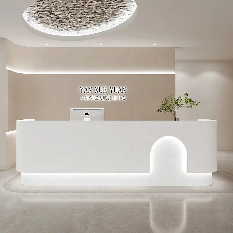 custom.Modern Design Company Front Guild House LED Reception Desk Computer Console Table Work Station Office Mall  Store Use