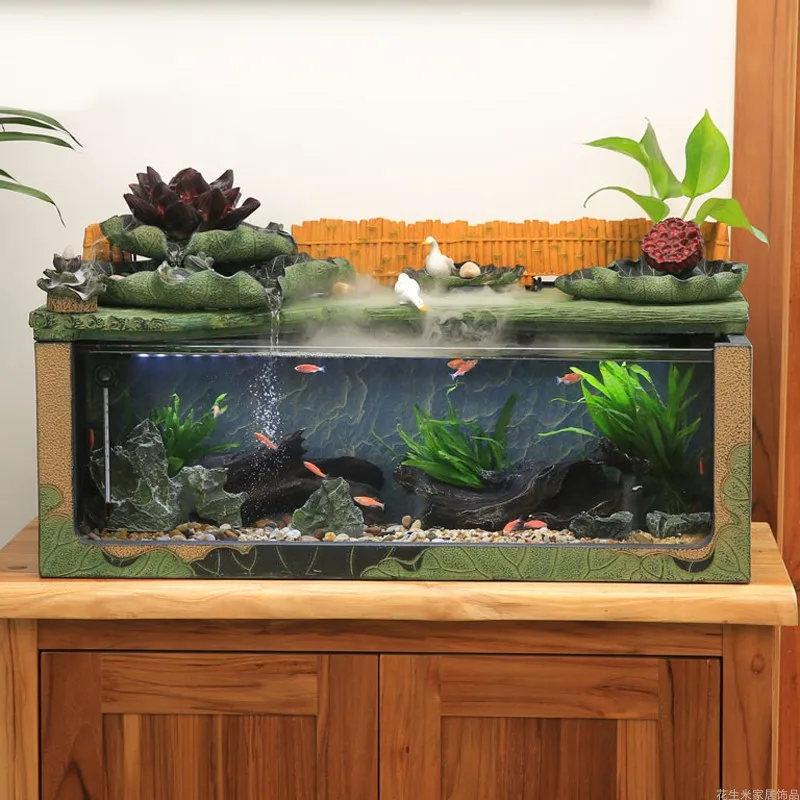 Flowing water small fish tank creative office aquarium desktop living room decoration landscaping package soft decoration