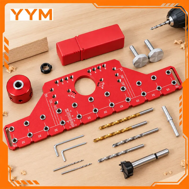 YYM 3 In 1 Shelf Pin & Hinge Hole Jig, Woodworking Drilling Guide for Cabinet Shelf and Door Hinge Installation