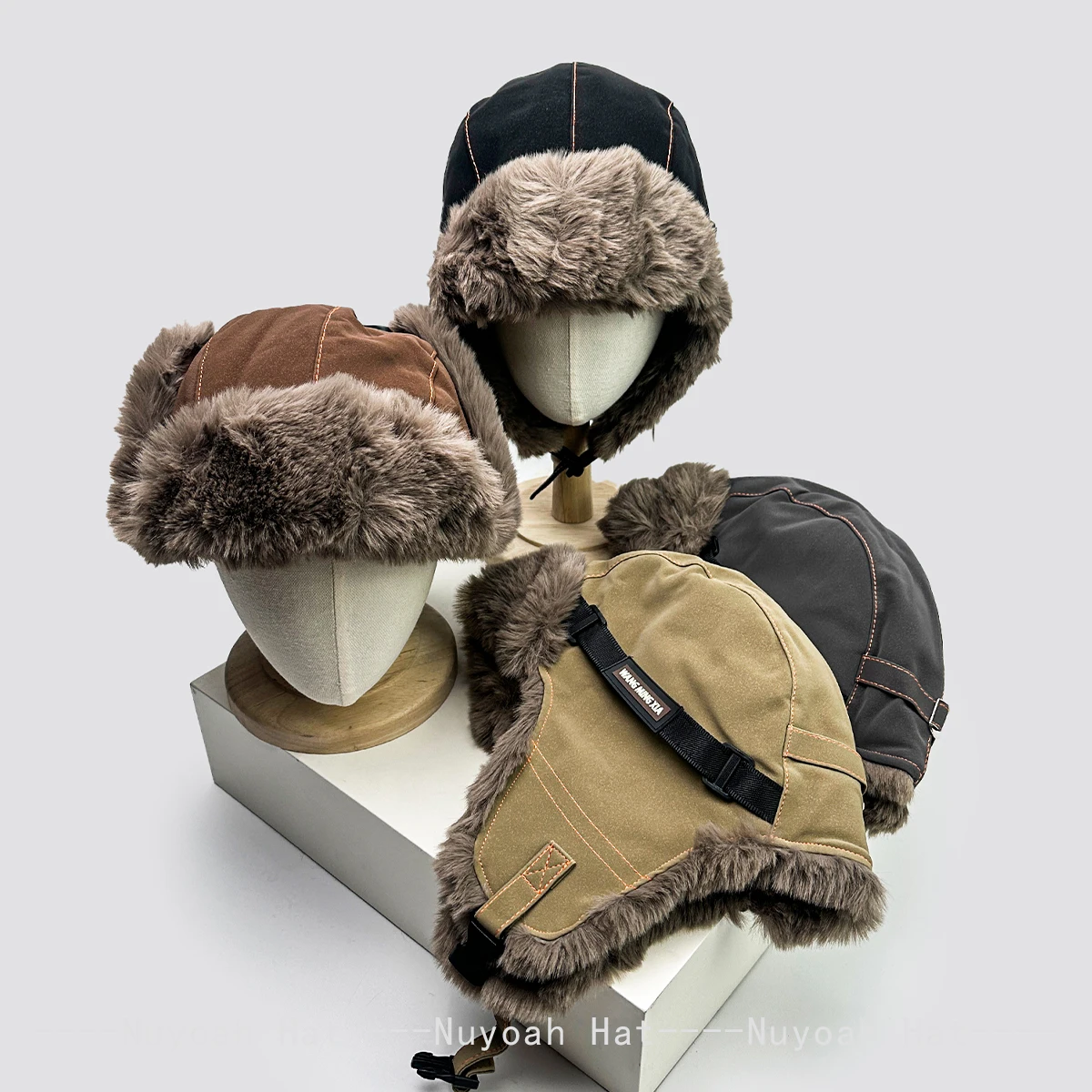 

Autumn Winter Unisex Retro Matte Texture Letter Bomber Hats Warm Outdoor Versatile Cycling Pilot Hats Ear Protection Fashion ins