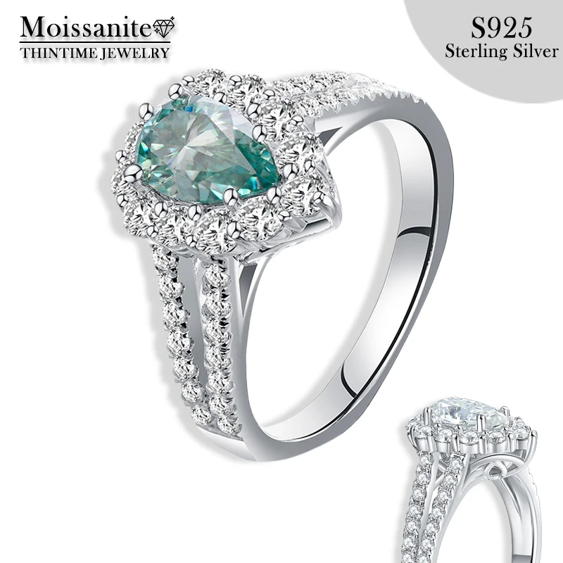 S925 Sterling Silver Ring, Blue Green Moissanite, 18K Platinum Plated, Ideal for Engagement, Wedding, Anniversary, Holiday Gifts