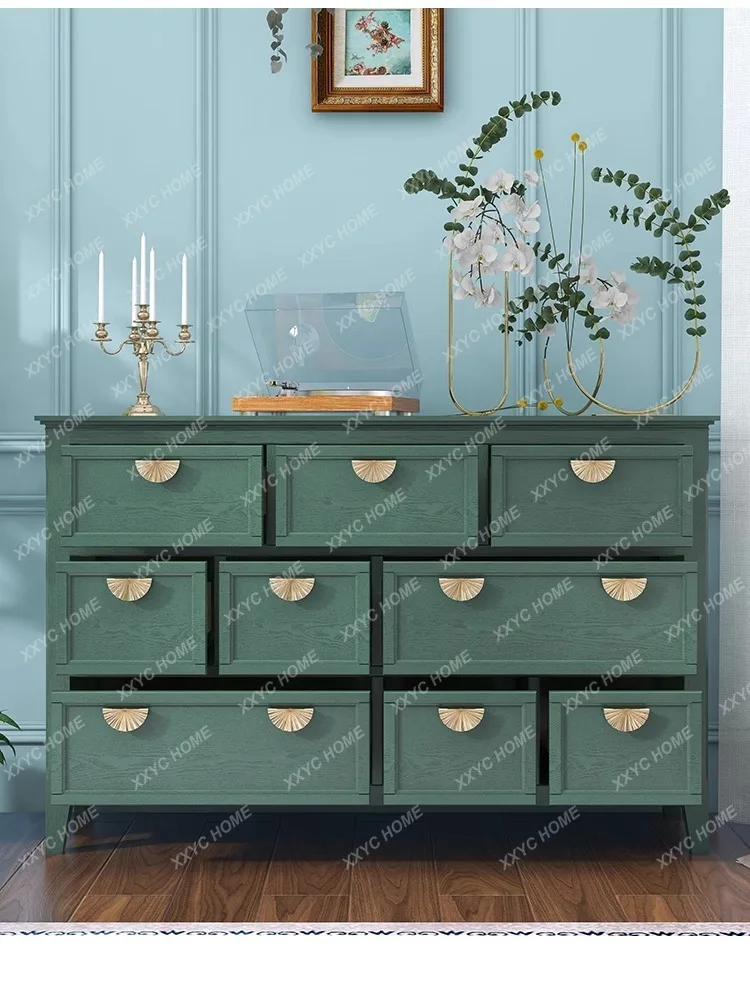 

SSls 04 light luxury retro solid wood drawer storage cabinet bedroom living room bucket storage cabinet