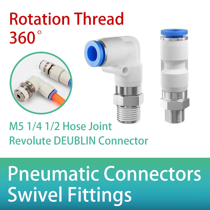 

Pneumatic Rotary Connectors Swivel Fittings 360° Rotation Male Thread M5 1/4 1/2 Hose Joint 6/8/10mm Revolute DEUBLIN Connector