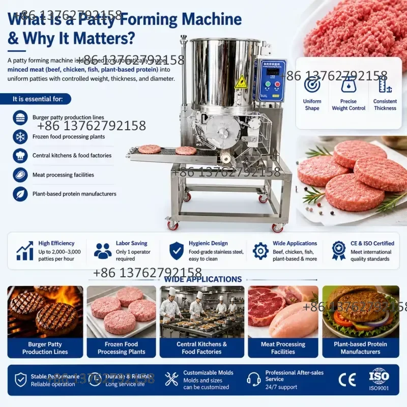 【2026】 High Capacity Patty Forming Machine 2000-3000pcs/h Burger Meat Forming Equipment for Food Factory Processing Line