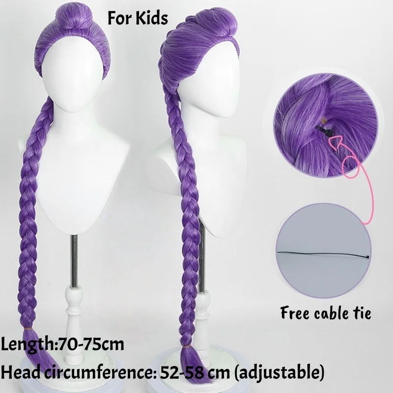 Pelucas de Cosplay de Anime Kpop para niñas, pelo trenzado largo morado para mujeres, peluca corta negra con 2 bollos para disfraz de fiesta de Halloween