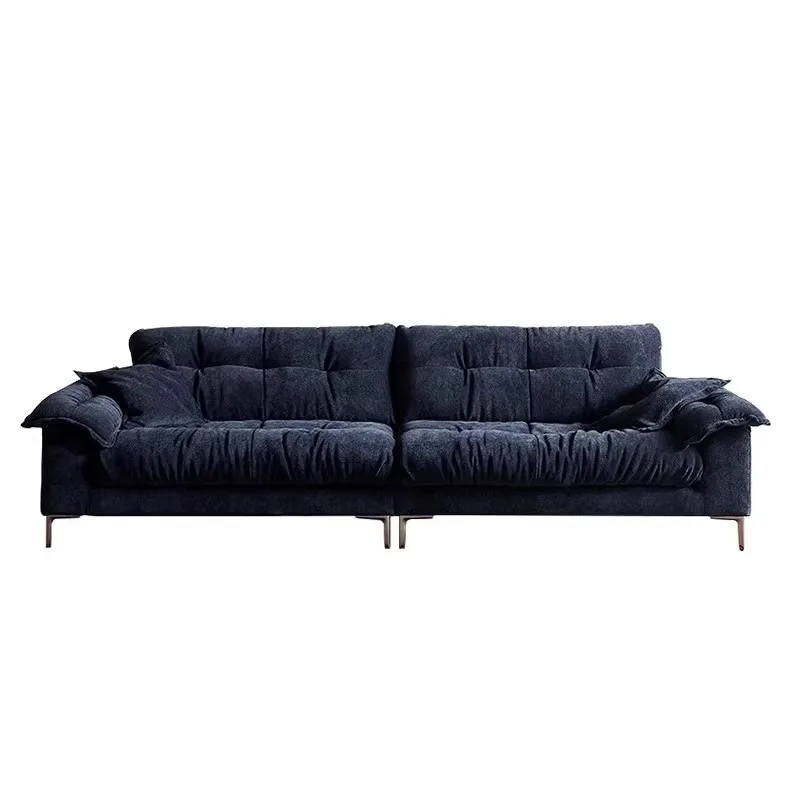 Medieval style living room small apartment super wide sitting deep high feet chenille cloud straight row sofa