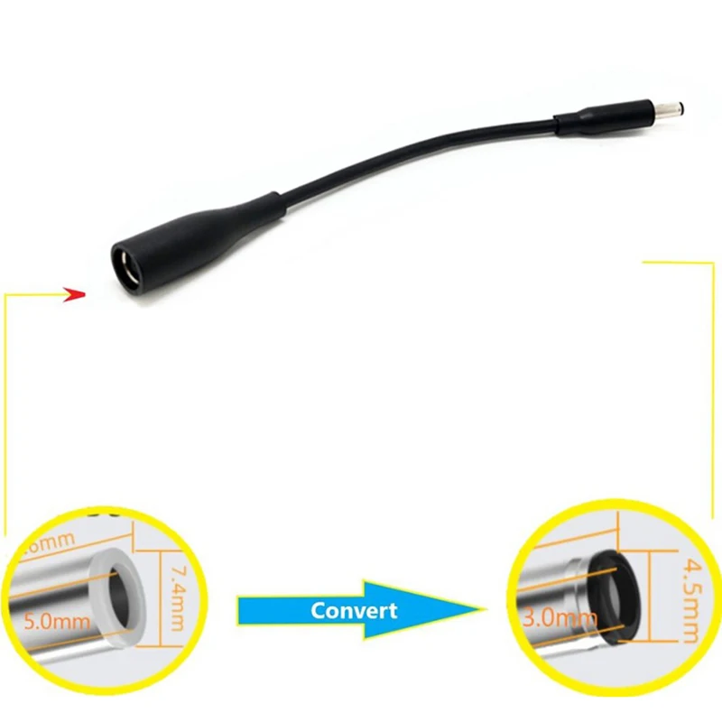 DC Power Cord / Cable Charger Laptop Adapter 7.4*5.0mm Female to 4.5*3.0mm Central Pin Male Plug Connector for Dell Laptop