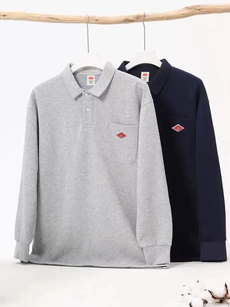 

Лидер продаж, весенне-осенняя новая мужская качественная хлопковая однотонная рубашка-поло с карманами и длинными рукавами, футболка с вышивкой и логотипом, удобная футболка