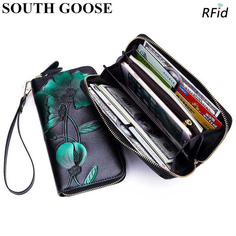 

Brand Women's Genuine Leather Long Wallets Large Capacity Classic Clutch Bag Female RFID Blocking Card Holder Phone Money Wallet