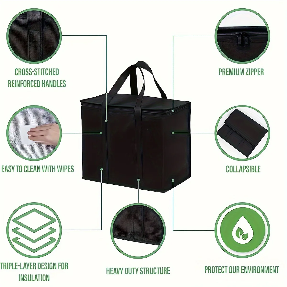 XL/Large Insulated Bag: Keep Food Hot & Cold For Hours - Grocery Tote, Soft Cooler Bag, Pizza Warmer Lightweight & Sturdy Zipper