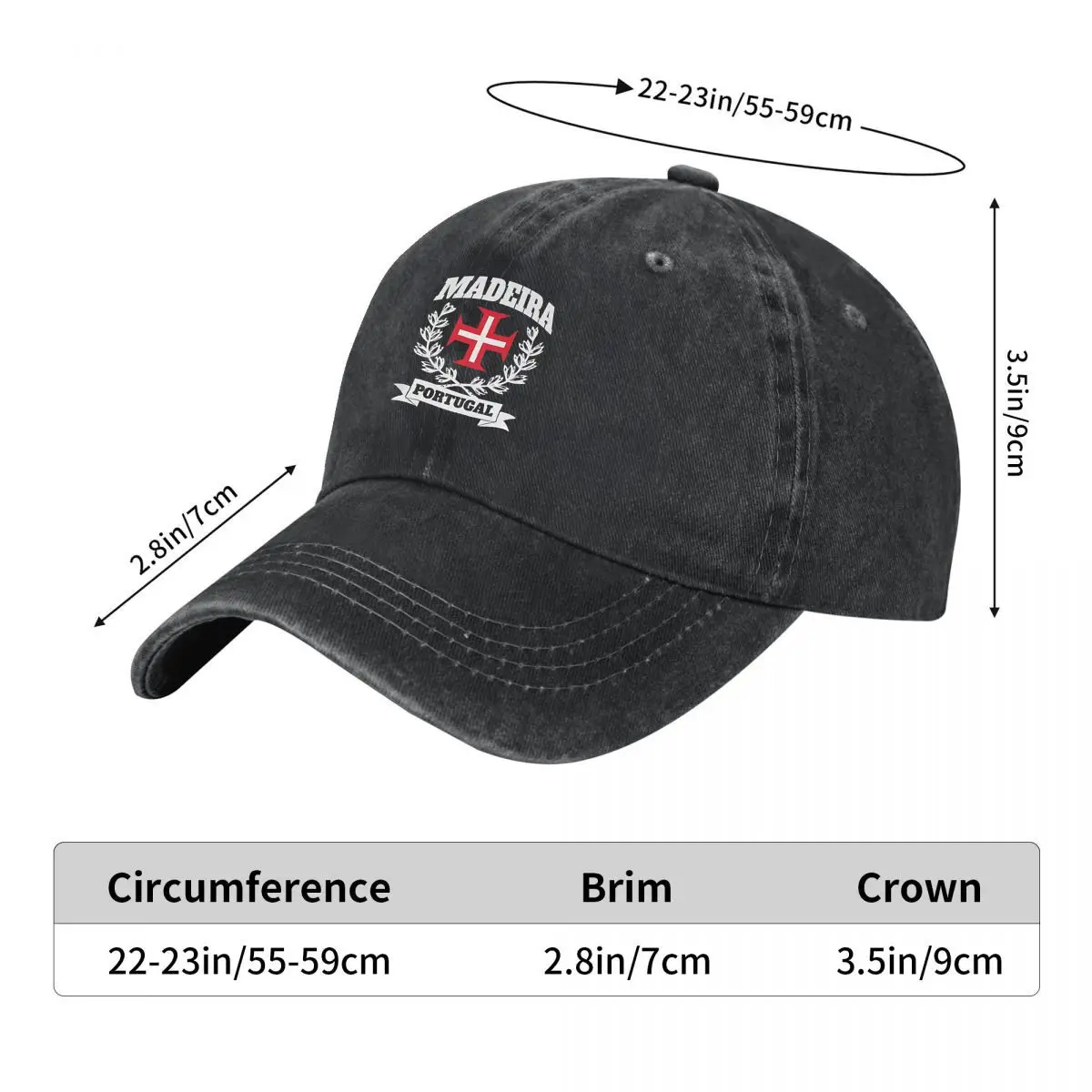 Madeira Portugal Cross Laurel Washed Baseball Cap Hip Hop Sun Hats