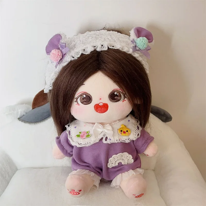 Cotton doll 20cm, baby clothes, celebrity dolls, chubby bodies, purple jumpsuits, crawling clothes, changing in stock