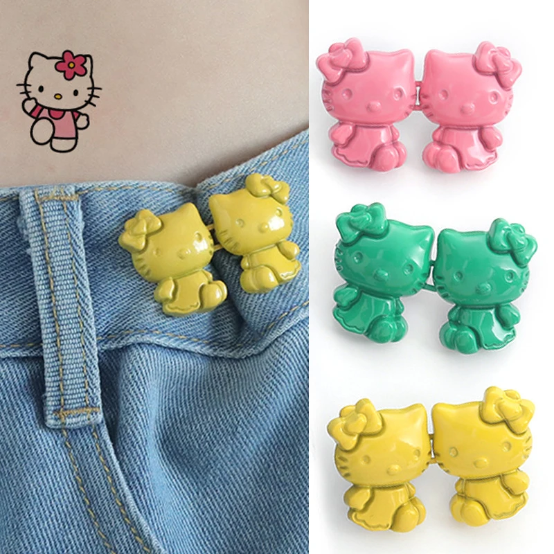 2Pcs Hello Kitty Cat Buckle Button Adjuster Waist Tightener Adjustable Waist Buckle Detachable Seamless Button For Pants Skirts