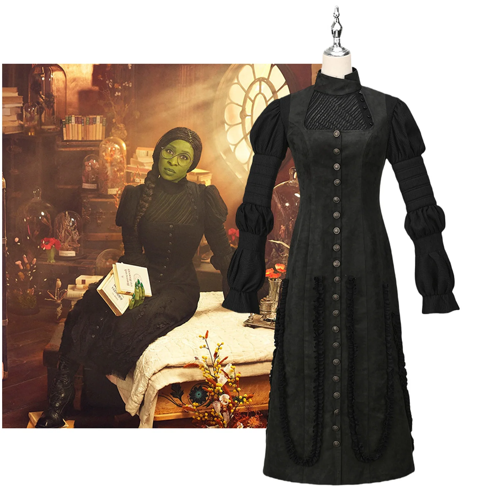 Elphaba Cosplay Costume Costume Disguise for Women Black Dress Witch Roleplay Outfits Halloween Carnival Suit