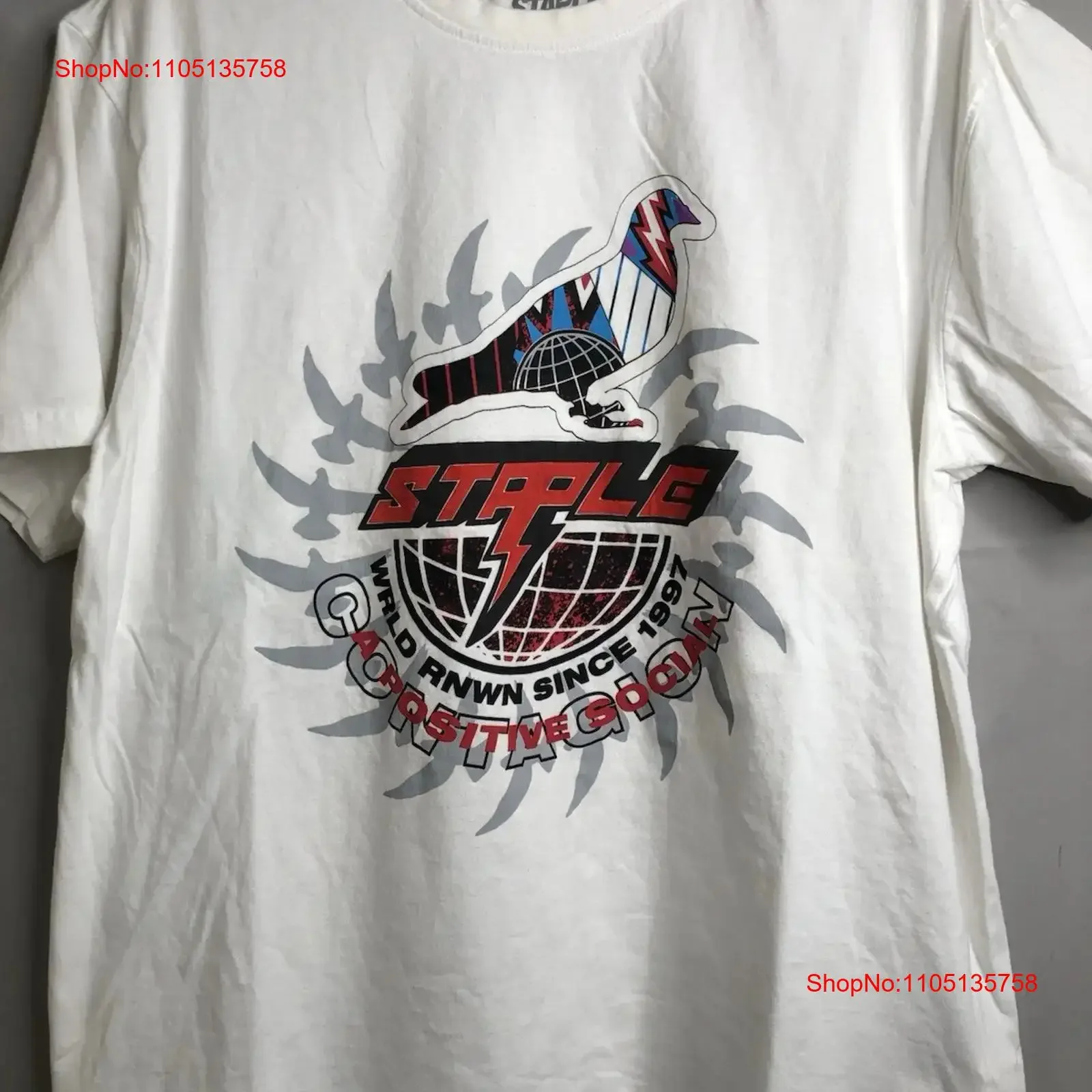 

Брендовая белая футболка Staple Pigeon для взрослых, размер XL EUC, винтажный стираный удобный универсальный топ для повседневной носки, дизайнерская одежда