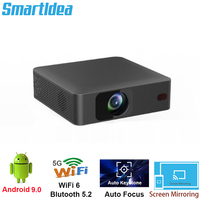 Smartldea Android 9.0 LED Portable Projector Auto Focus Wifi 6 Bluetooth 5.2 Native 720p Home Video Projector airplay miracast