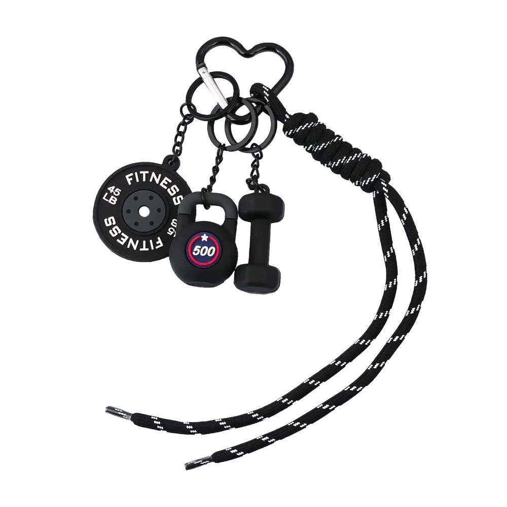 Heart Buckle Barbell Plates Key Chain Kettle Bells Creative Simulation Dumbbells Keyring Cool Trendy Fitness Series Pendant