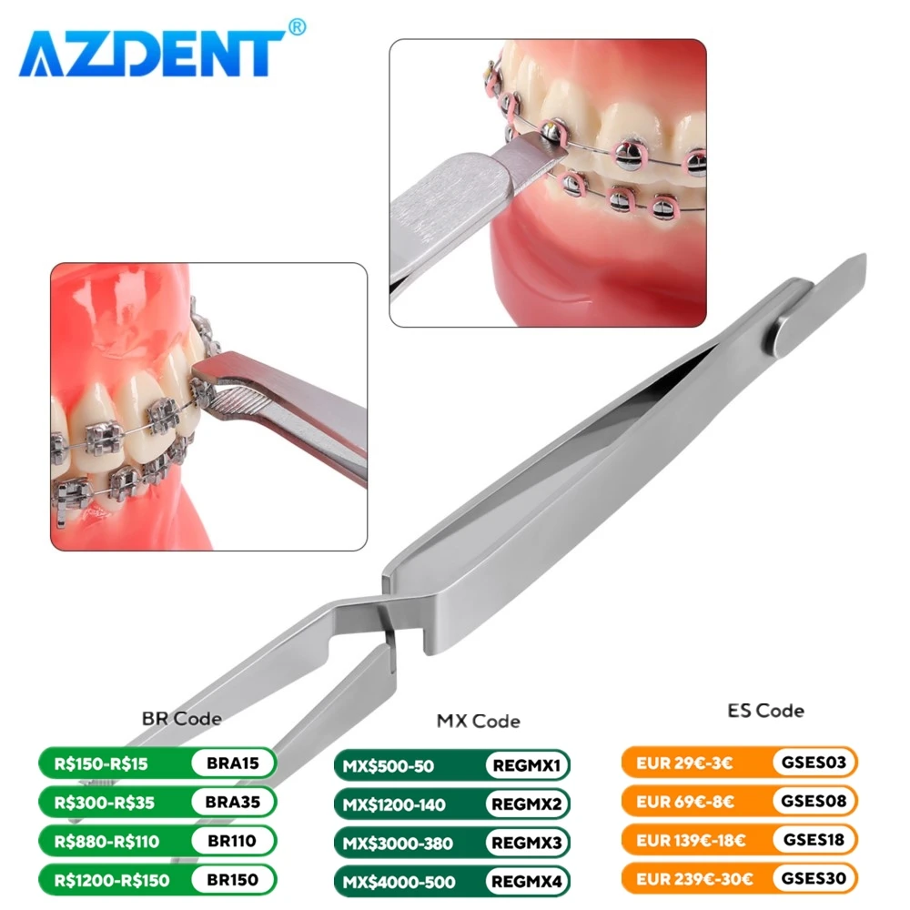 Dental Bracket Tweezers AZDENT Orthodontic Braces Buccal Tube Reverse Action Serrated Instruments Tweezer Plier Dentistry Tools