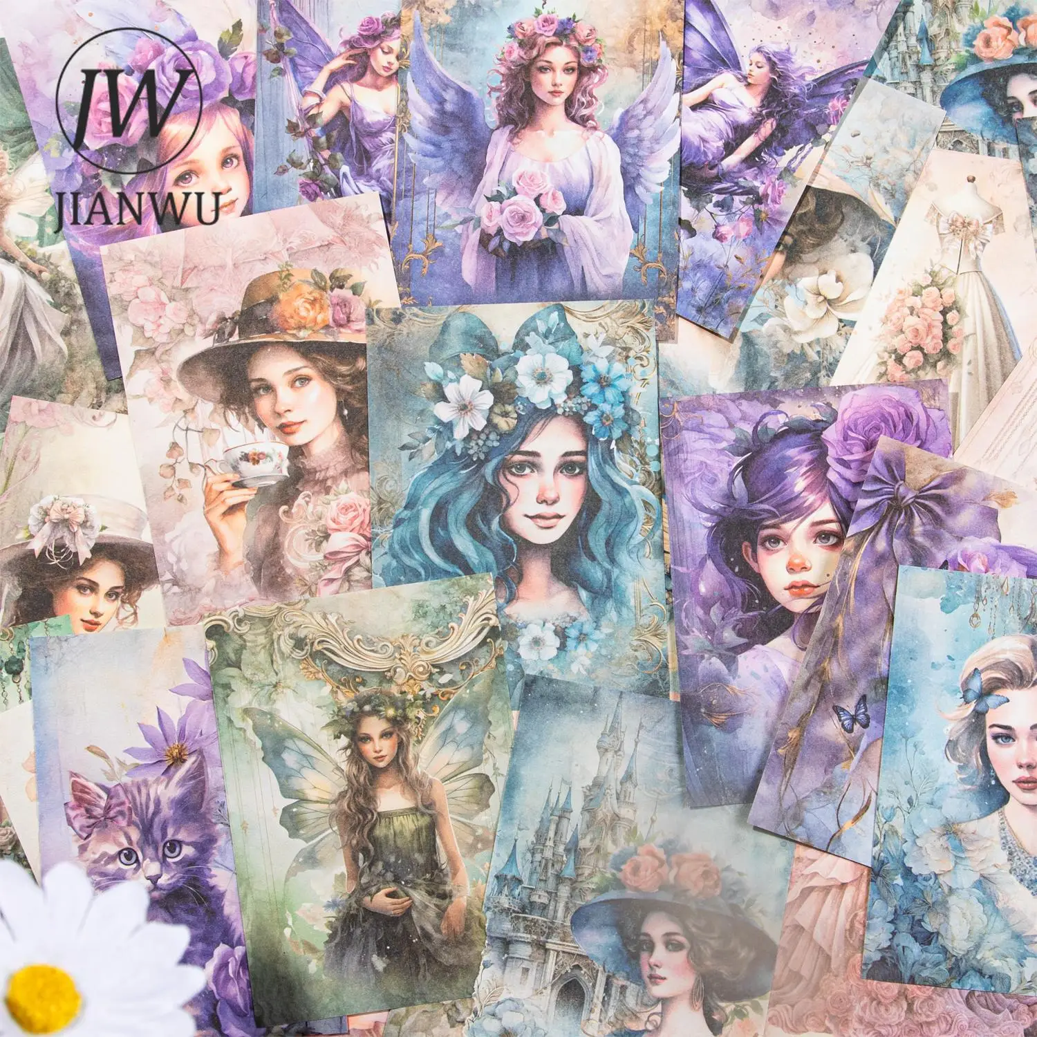 JIANWU 30 Sheets Garden and Girl Series Vintage Character Decor Material Paper Creative DIY Junk Journal Collage Stationery