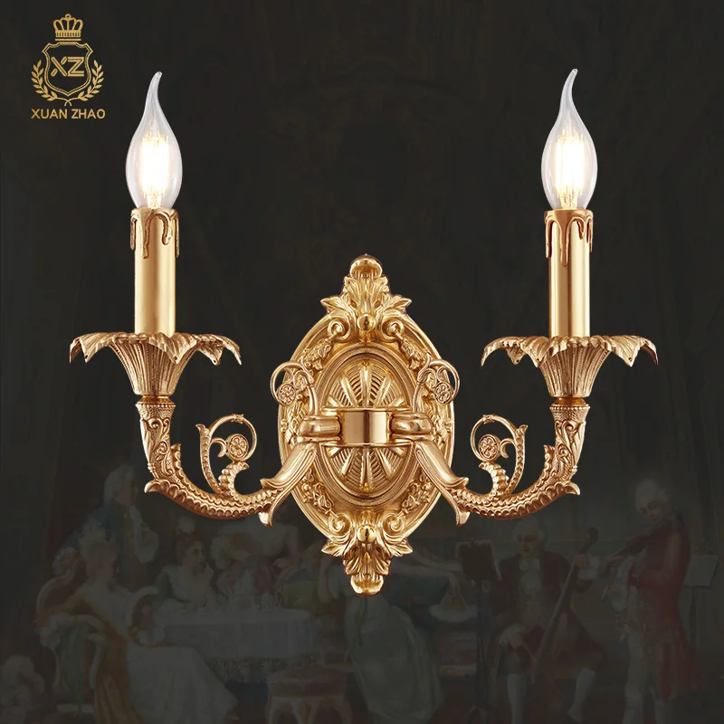 

French Copper Wall Lamp European Luxury Living Room Background Wall Bedroom Bedside Lighting Study Corridor Aisle Brass Lights