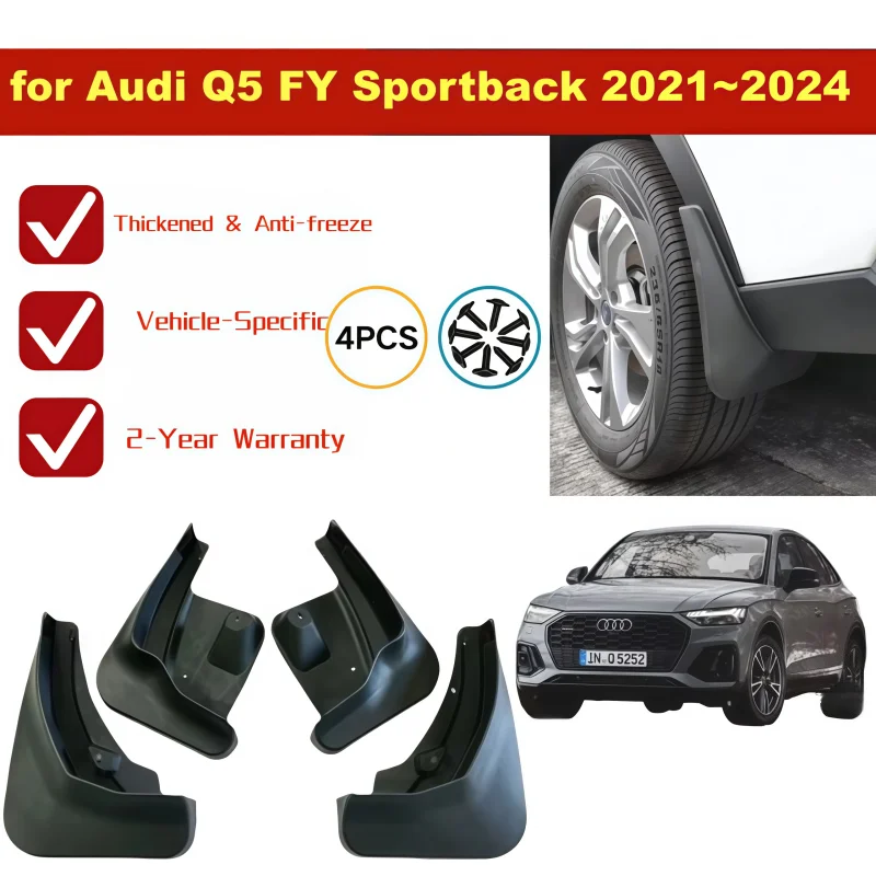 ABS Mud Flaps Splash Guards Mudguards Fenders Flap Guards Car Accessories For Audi Q5 FY Sportback 2021-2024 Rear 4Pcs Set