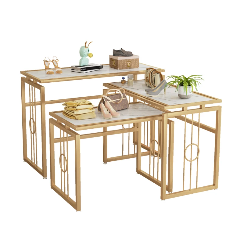 Clothing store water table display stand Nakajima table high and low three-layer table bag shoe rack floor shelf display rack