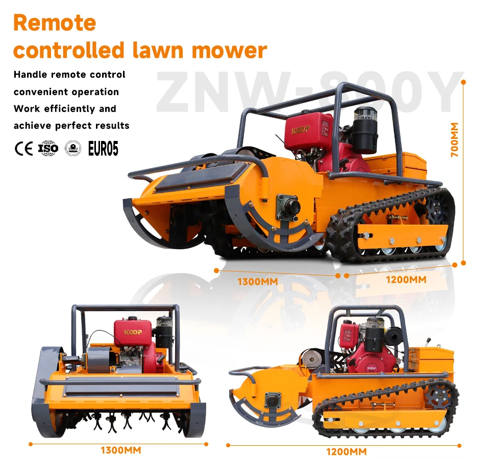 Mesin pemotong rumput pisau bentuk Y dapat disesuaikan dengan lebar pemotongan 500mm-1200mm, mesin pemotong rumput kendali jarak jauh
