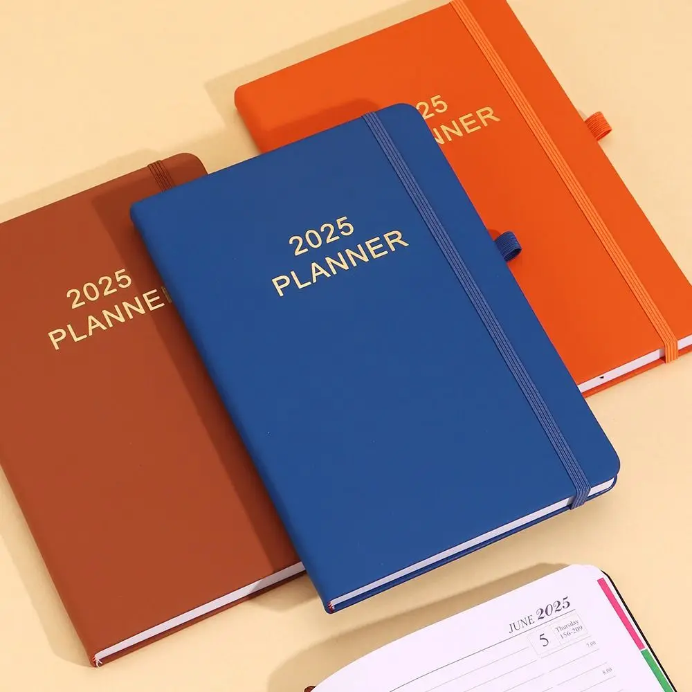 Schedule Journal 2025 Planner Notebook Efficiency with Straps Calendar Notebook Daily Planner Reminder PU Diary Book Student