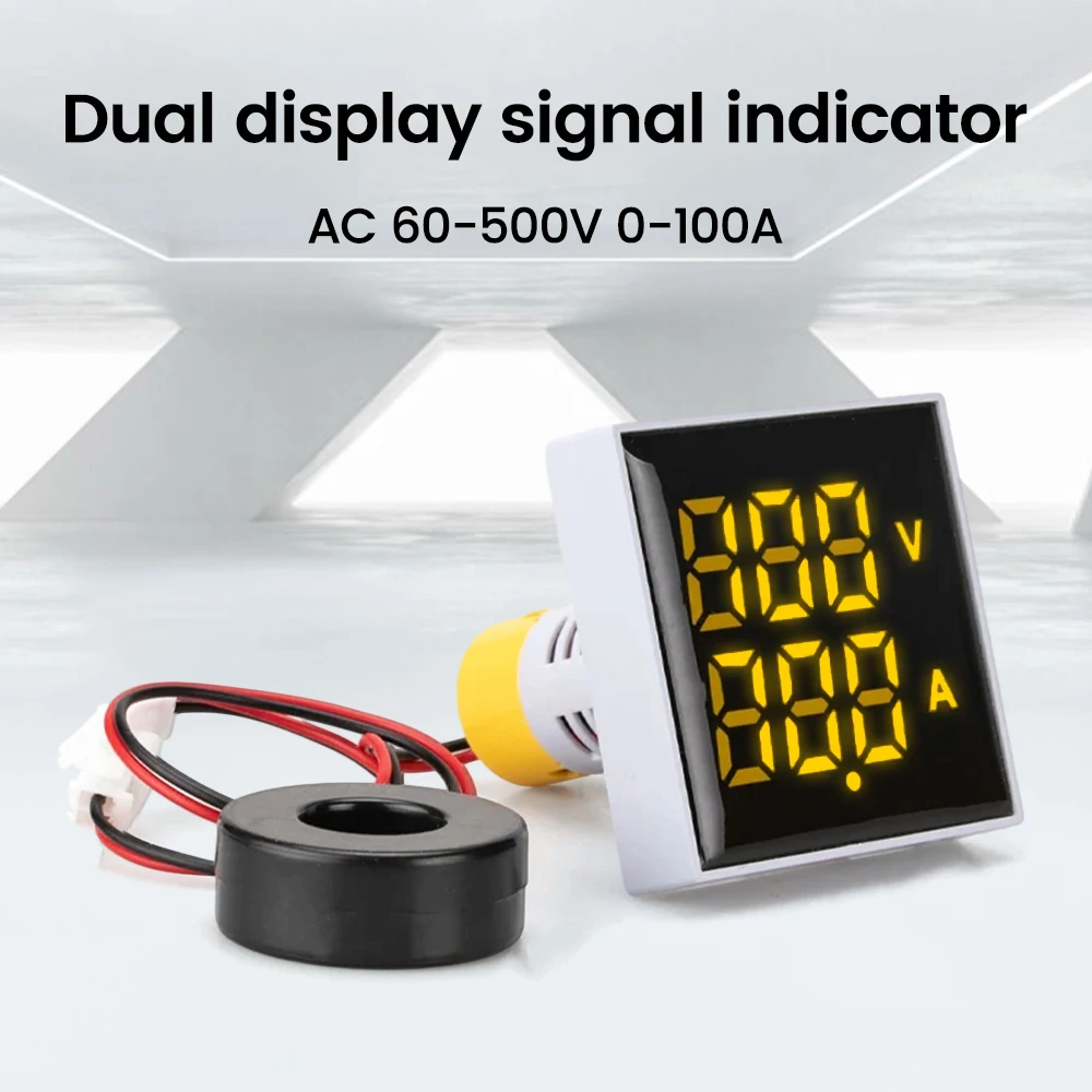 50MM Square LED Dual Digital Voltmeter Voltage And Current Meter AC 60-500V 0-100A Industrial Equipment Dual Display Tester