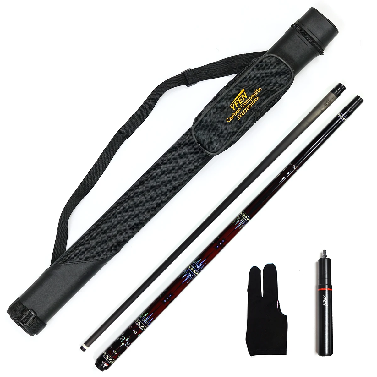 High-end YFen Billiard Pool Cue Set Carbon Fiber Shaft Pool Cue with Real Leather Cue Bag, Extension and Glove