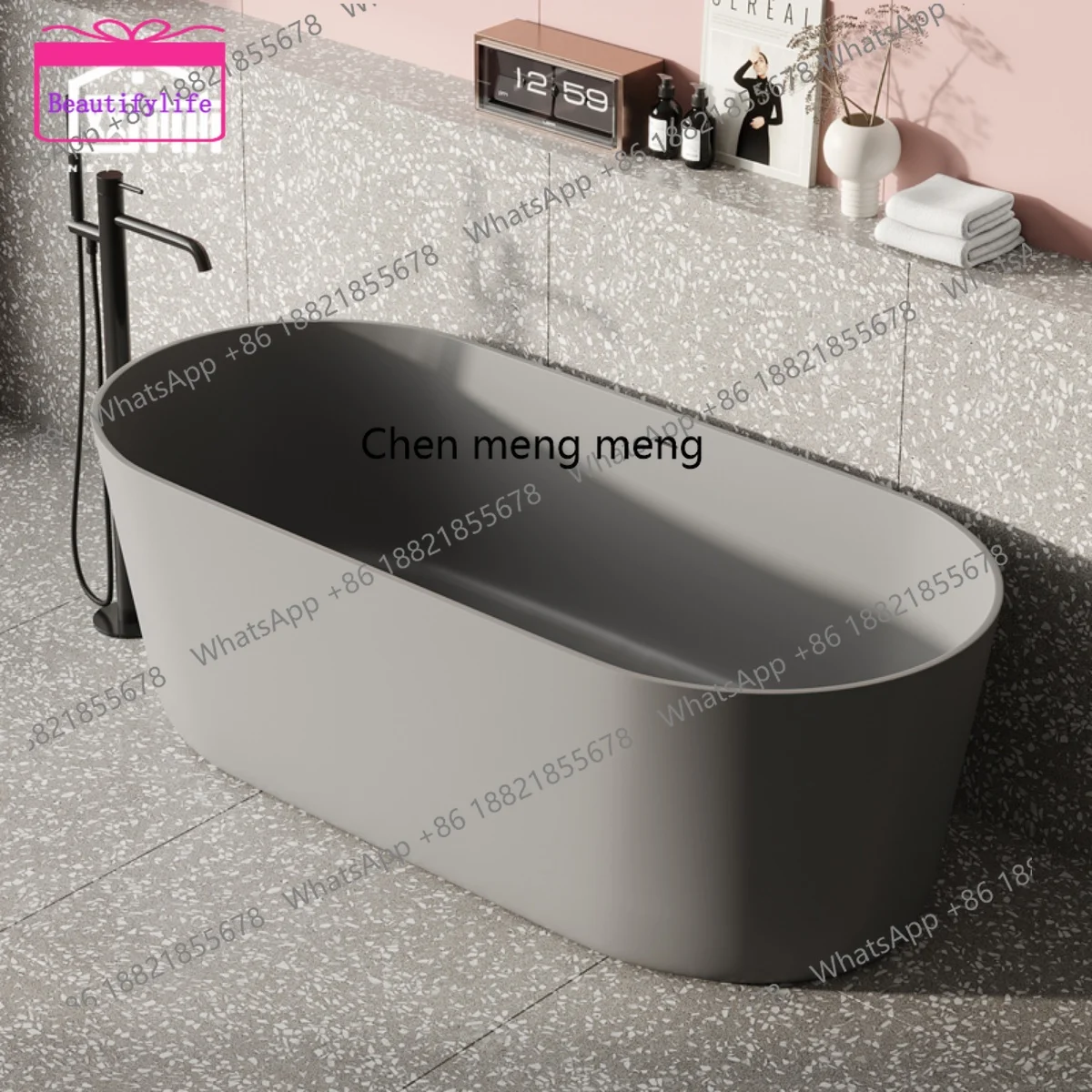A17 Matte green freestanding family bathroom Hotel B & B toilet Large capacity double bathtub
