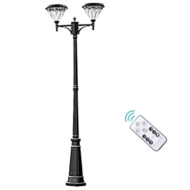 Modern Solar Street Light Outdoor Waterproof Garden Light Villa Courtyard Double Head High Pole (2.3M) Landscape Light 
