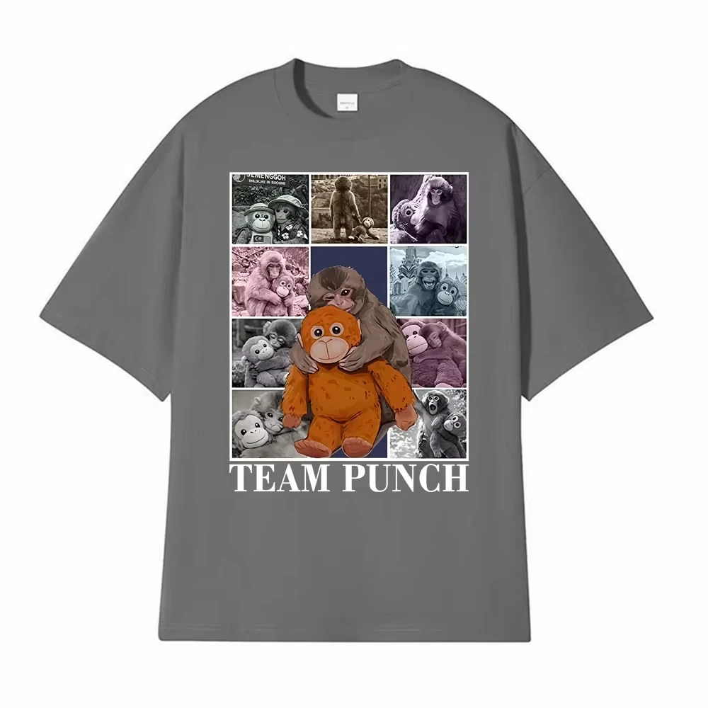 Baby Cute Monkey Punch Graphic Funny T Shirts Unisex Harajuku Summer Short Sleeve T Shirt Men Cotton Crewneck T-shirt Streetwear