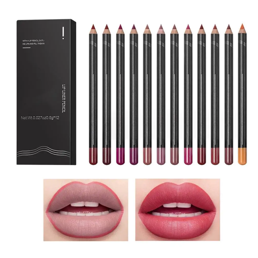 Lápis Universal Matte Lip Liner para mulheres, canetas de batom, acessório de maquiagem cosmética, ferramentas de maquiagem, 12 pcs