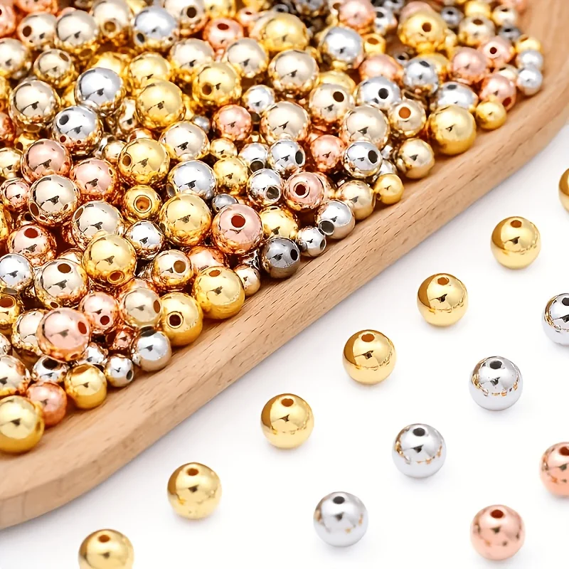 1011pcs 4/6/8mm Golden Silvery KC Gold Black Round Beads with Storage Box, Suitable for Making Bracelet Spacer Beads, Simple DIY
