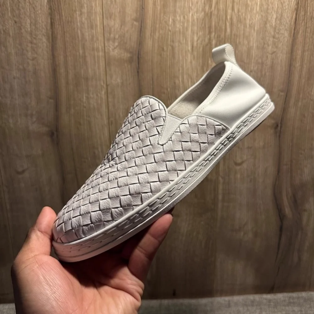 

QHCCID модная повседневная обувь ручной работы из коровьей кожи, модная мужская обувь, плетеные лоферы из натуральной кожи