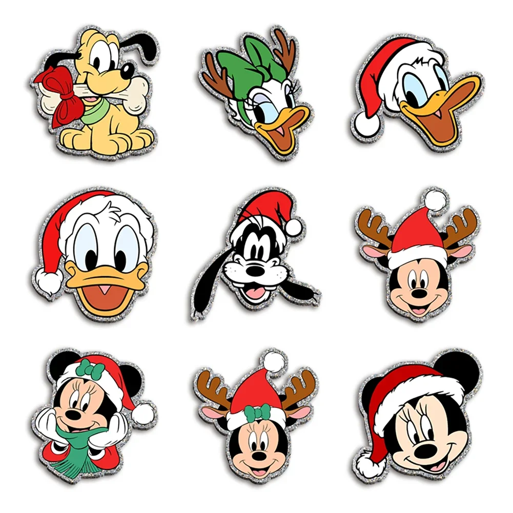 Christmas Disney Mickey Minnie Donald Daisy Glitter Acrylic Flatback For DIY Phone Case Hair Bow Craft Cabochon Scrapbook