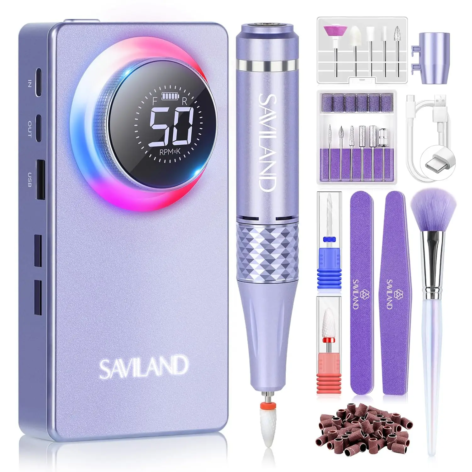 

50000RPM Electric Nail Drill Kit with 6000mAh Battery, Professional Manicure Pedicure Tools for Salon Use