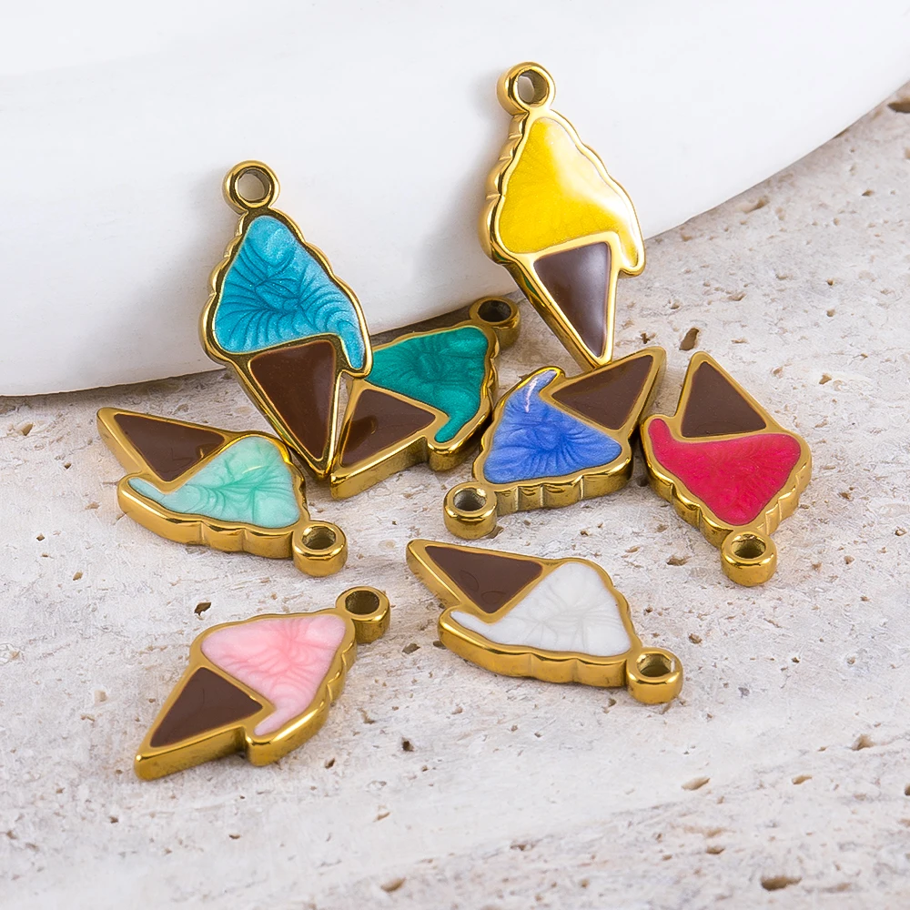 2 pçs de aço inoxidável múltiplas cores pingentes de sorvete encantos para diy jóias fazendo colar pulseira acessórios atacado