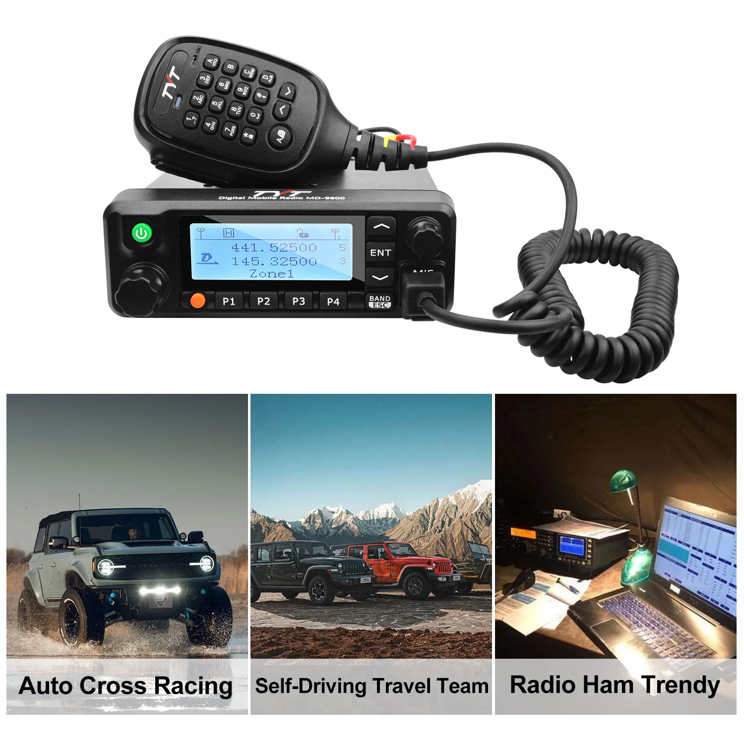 Radio de comunicación de largo alcance, transceptor móvil, 20KM, 50W, banda Dual, TYT, MD-9600, DMR, GPS, 8 horas de grabación, VOX, 1750Hz